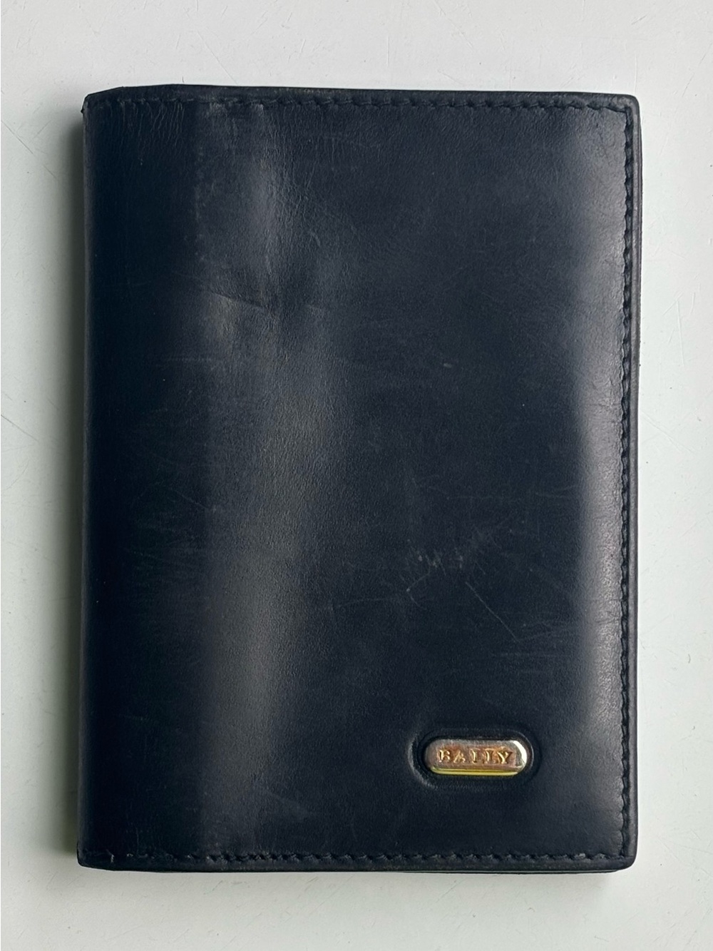 Vintage Bally Black Leather Card with Gold Name Plaque